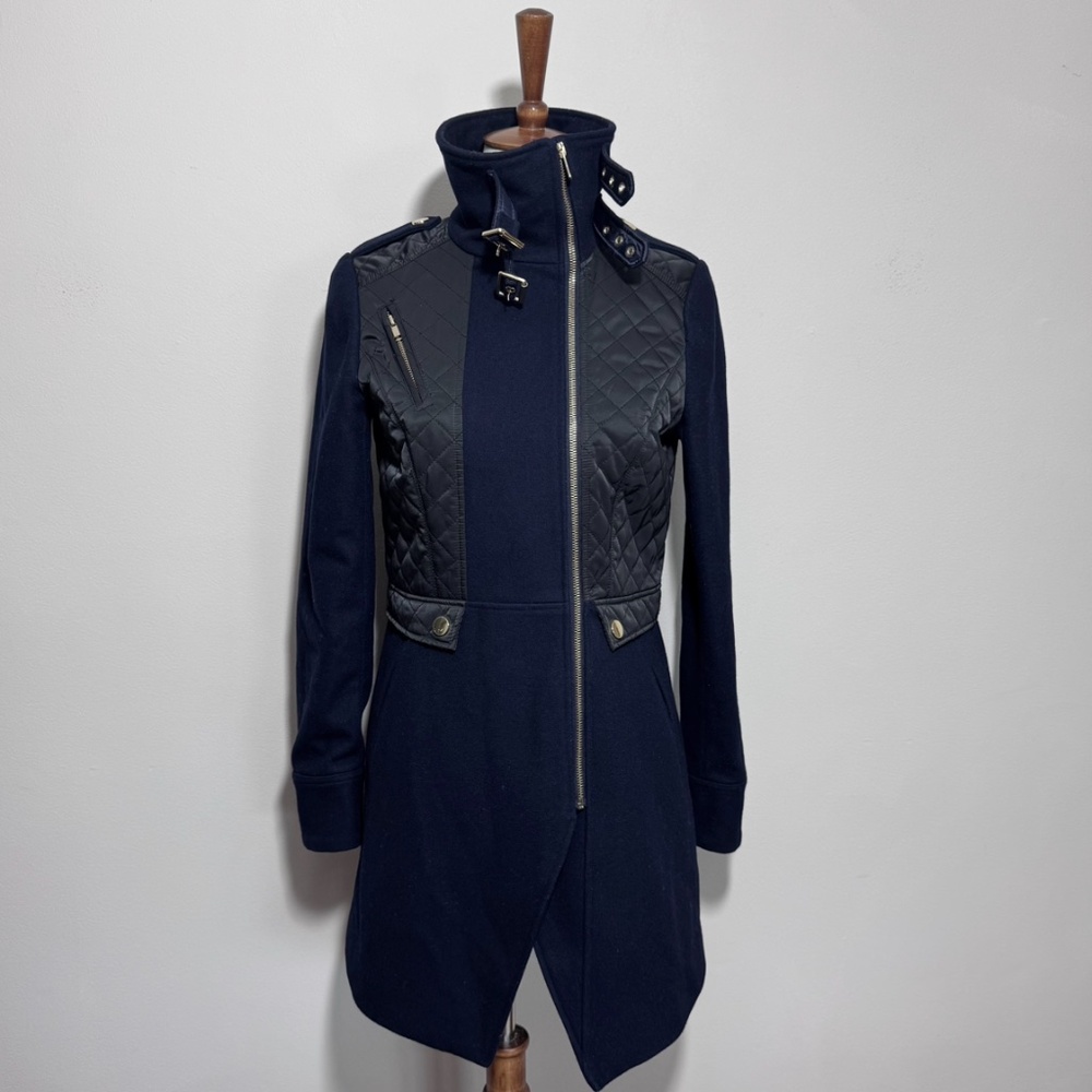 French Connection Wool Blend Quilted Winter Coat Navy and Black Size 4